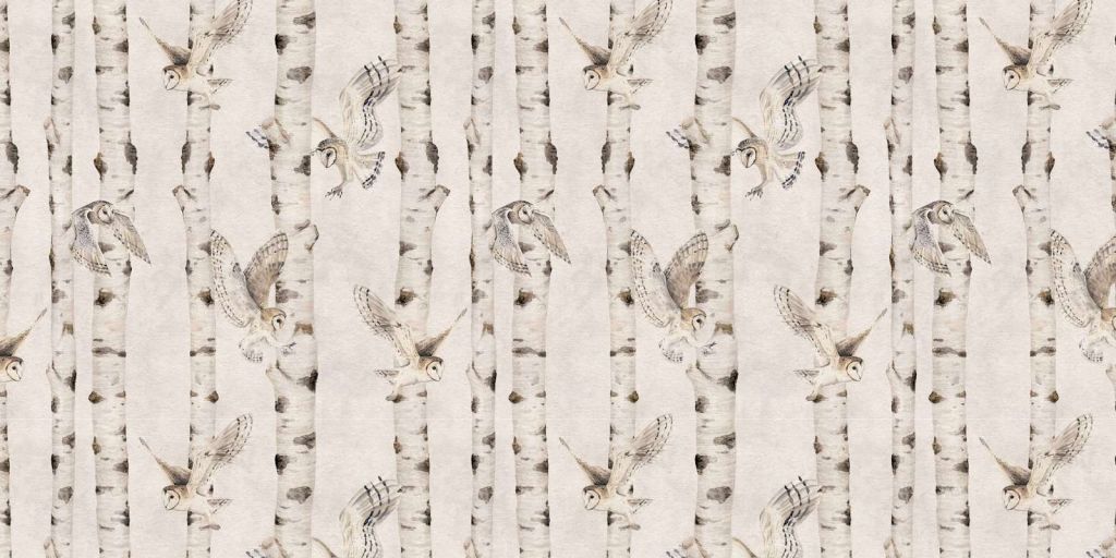 Birch and Owls - White - 120