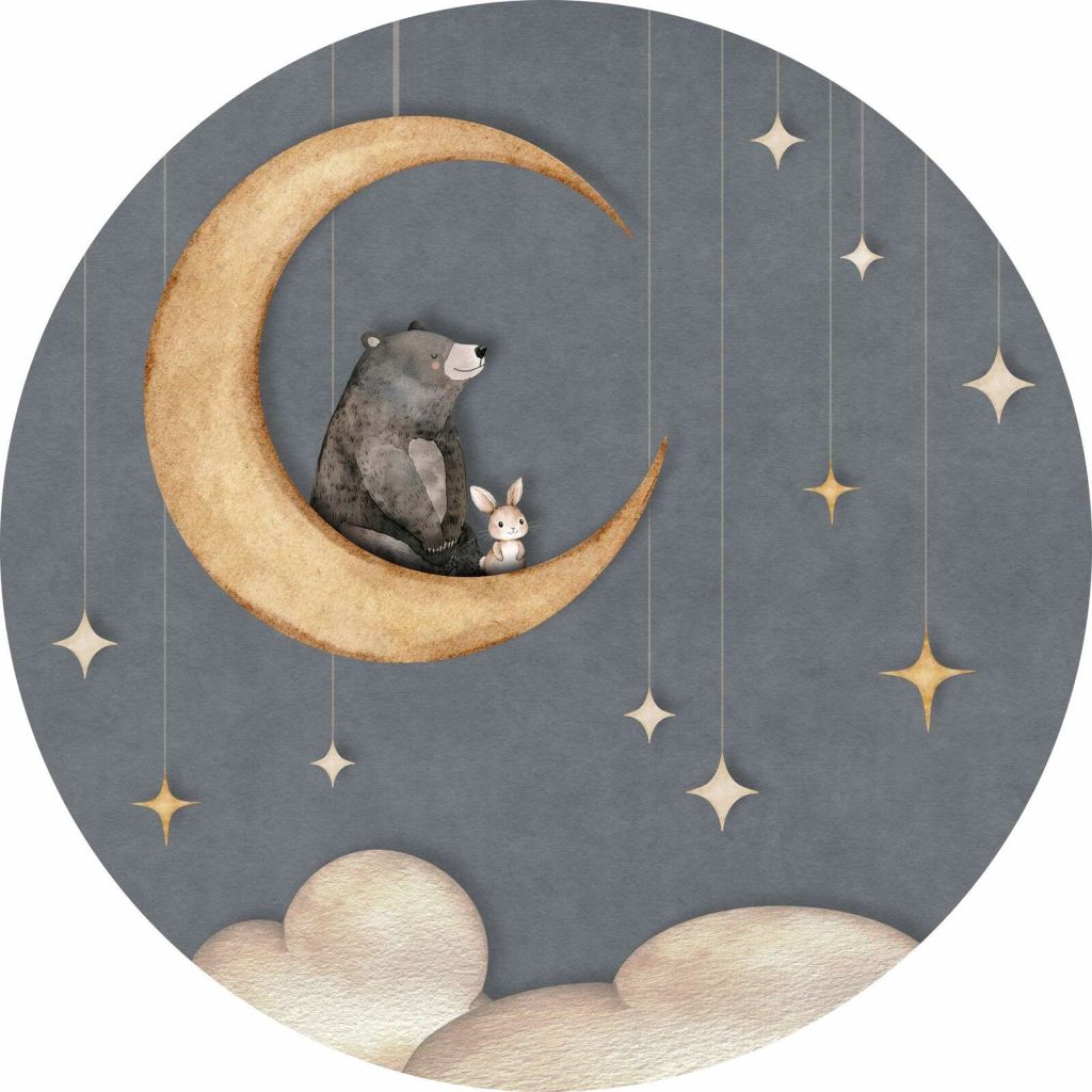 Bear on the Moon - Blue - Circle