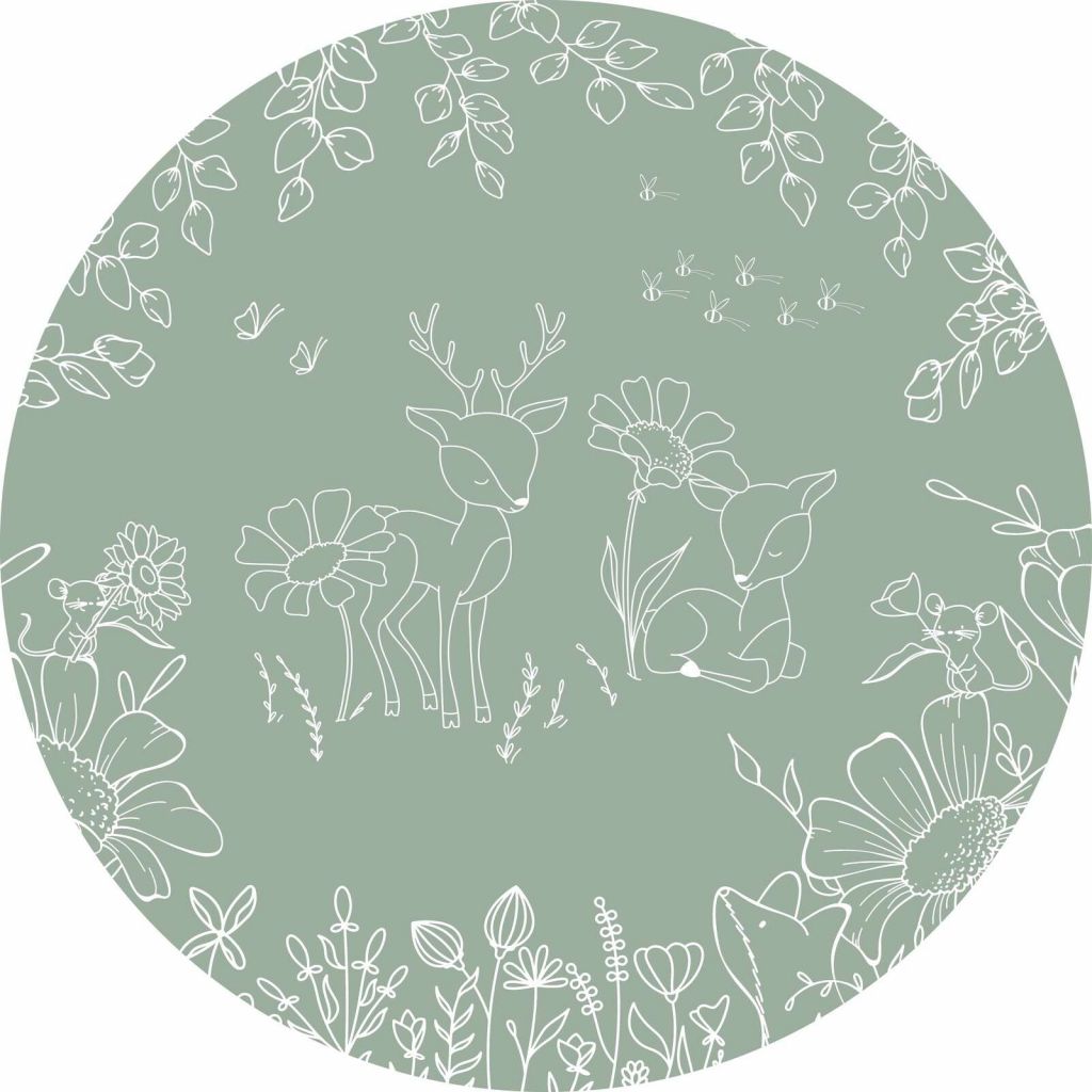 Deer Doodles - Green - Circle