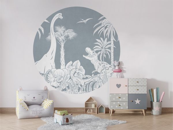 Monochrome Dino - Blue - Circle