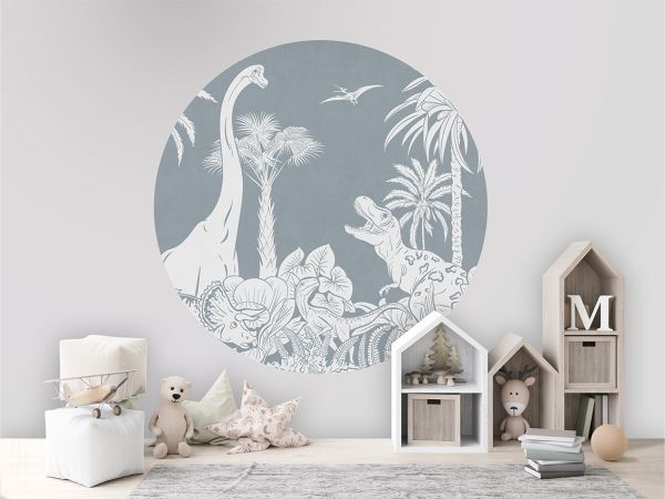 Monochrome Dino - Blue - Circle