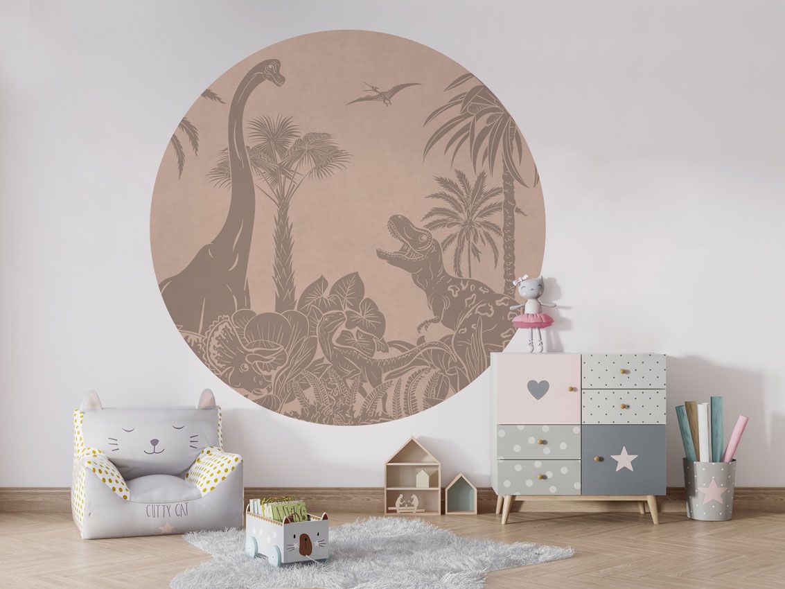 Monochrome Dino - Pink Vintage - Circle