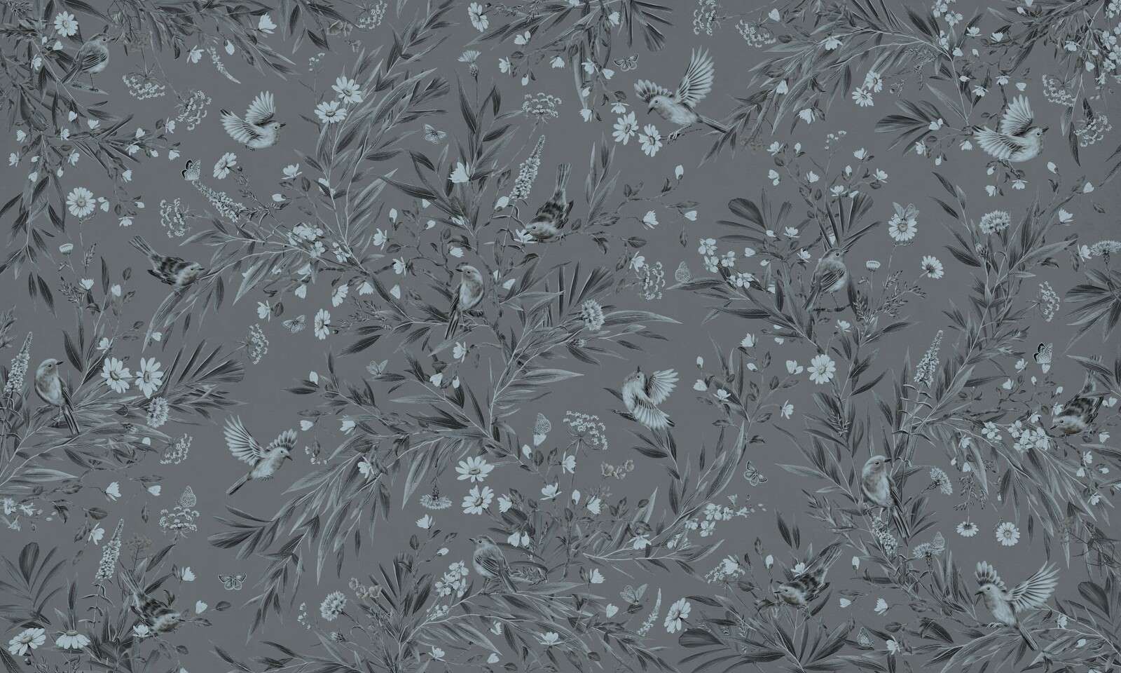 Playful Robins - Monochrome - Blue