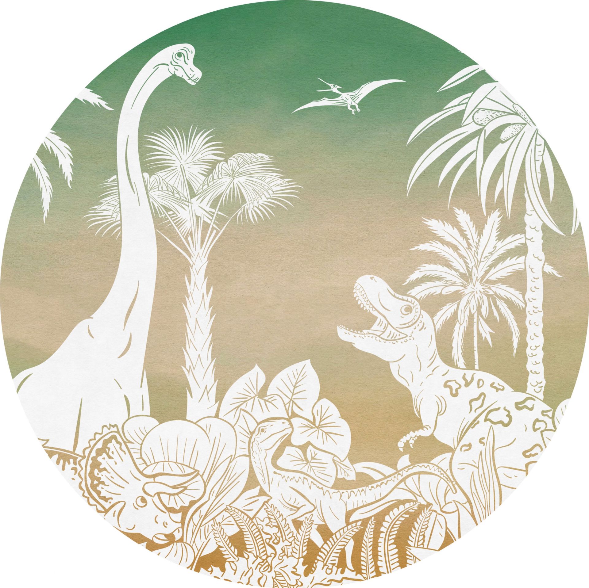 Monochrome Dino - Green Sky - Circle