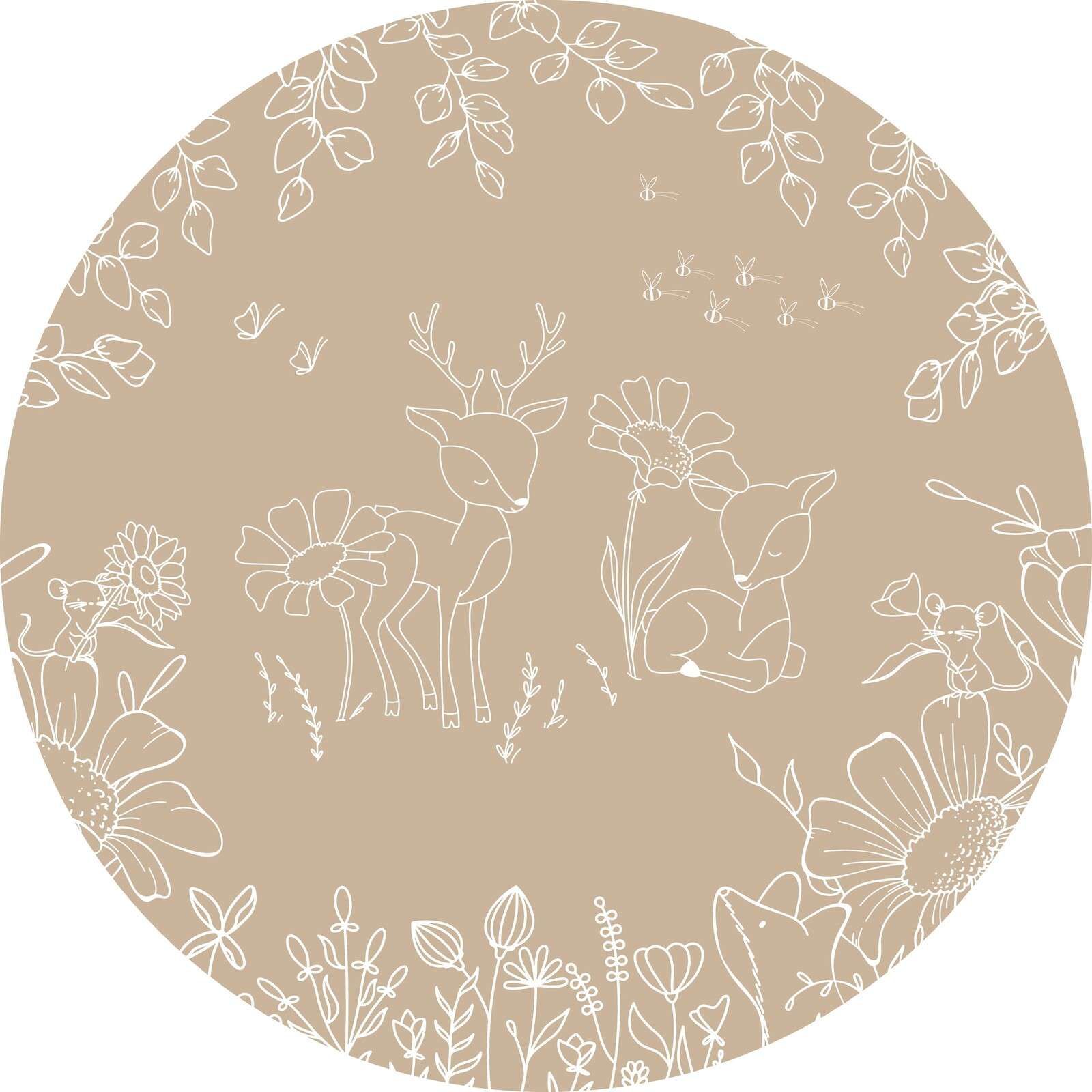 Deer Doodles - Beige - Circle