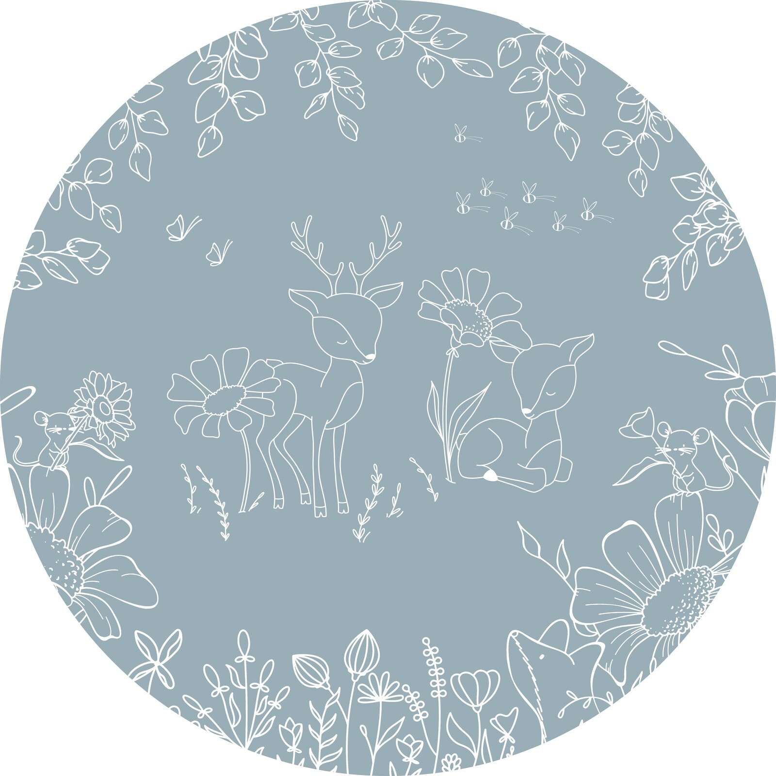 Deer Doodles - Blue - Circle