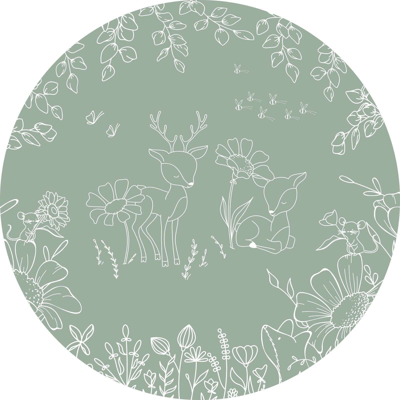 Deer Doodles - Green - Circle